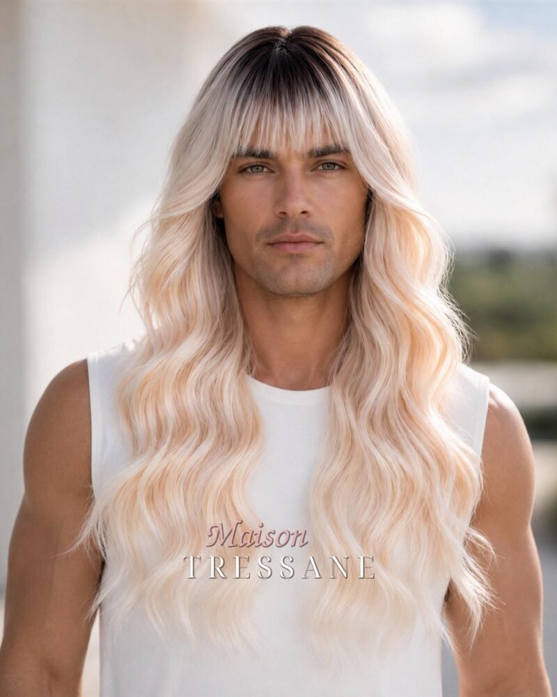 Perruque 65 cm — blond ombré ondulée — bonnet réglable 53-60 cm — 280 g