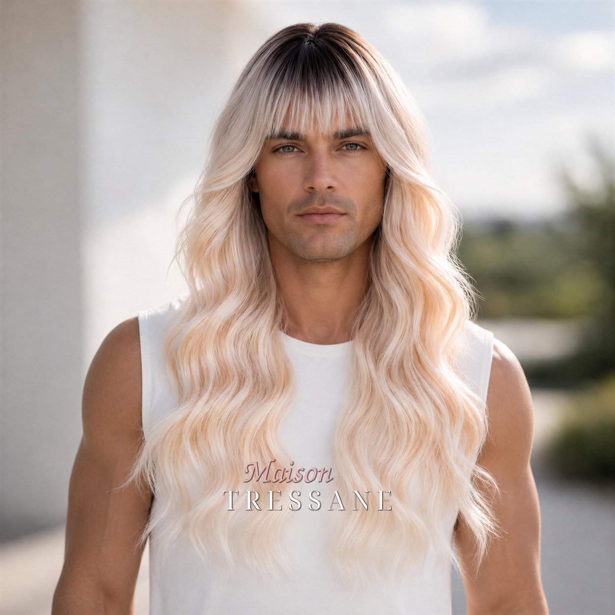 Perruque 65 cm — blond ombré ondulée — bonnet réglable 53-60 cm — 280 g