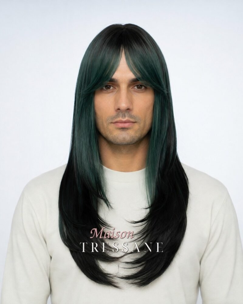 Perruque 60 cm — vert et noir lisse