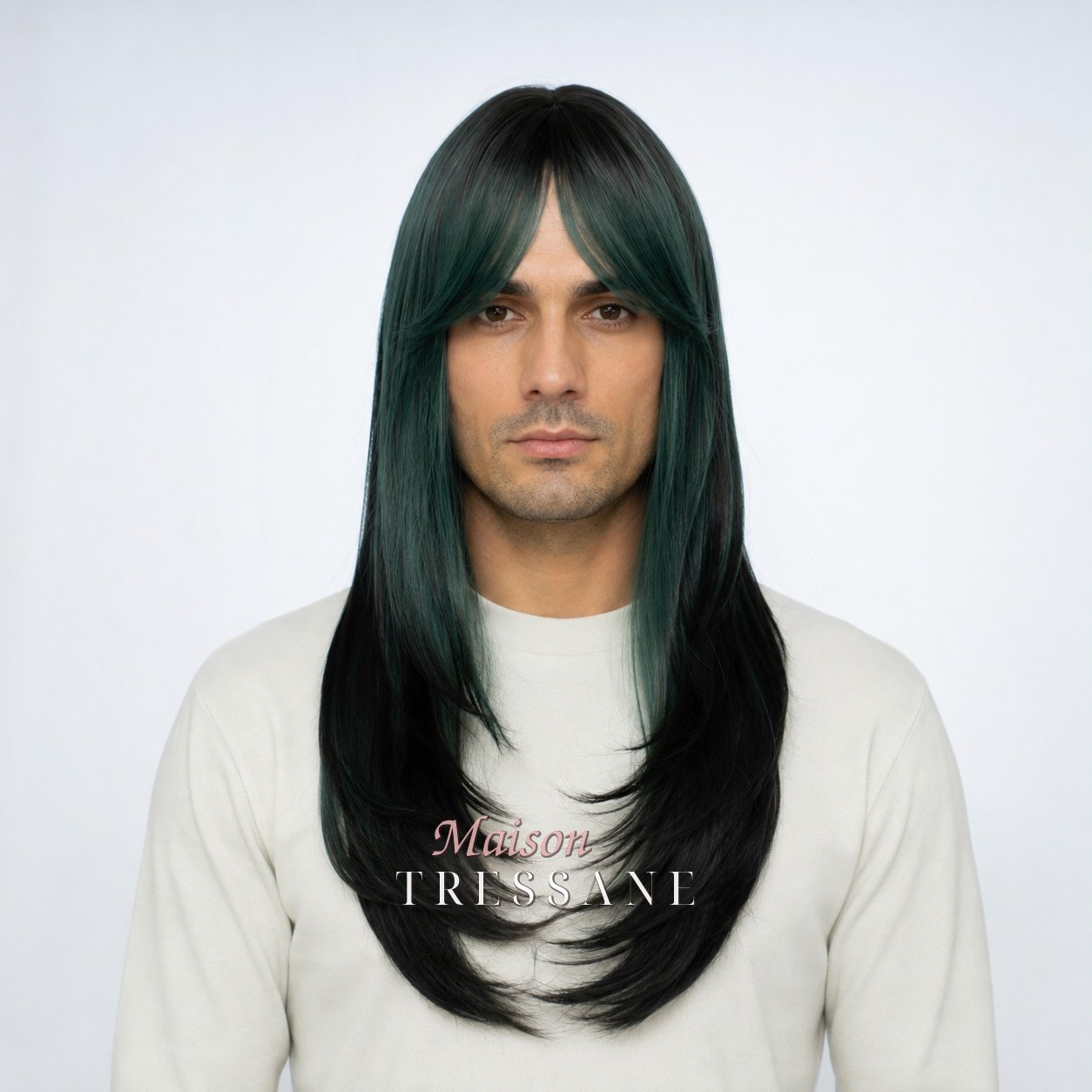Perruque 60 cm — vert et noir lisse