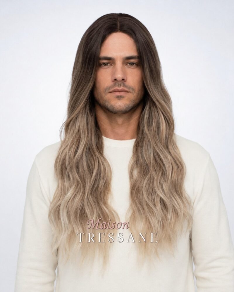 Perruque blond cendré dégradé ondulée 60 cm — lace front