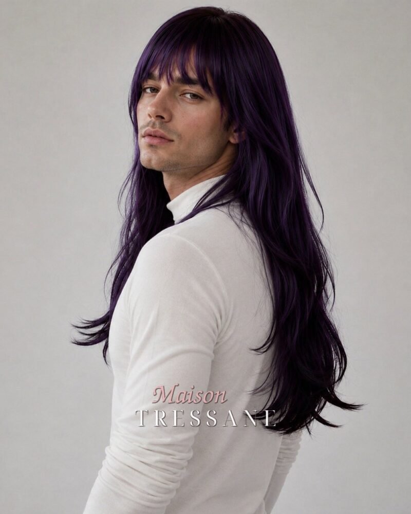 Perruque 55 cm — violet et noir lisse — bonnet réglable 53-60 cm