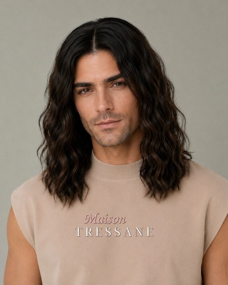 Perruque brun foncé 35 cm — carré, ondulée — lace front