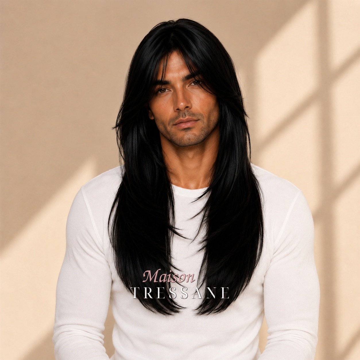 Perruque 55 cm — noir lisse — bonnet réglable 53-60 cm