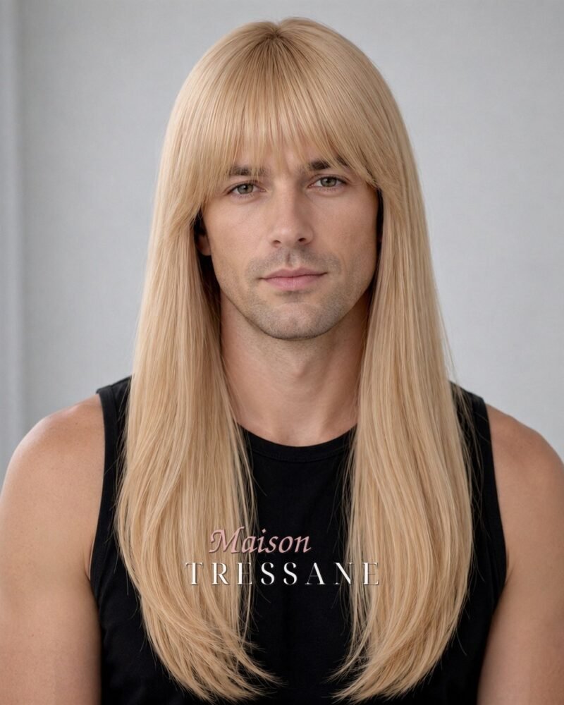 Perruque 56 cm — blond lisse — bonnet réglable 53-60 cm