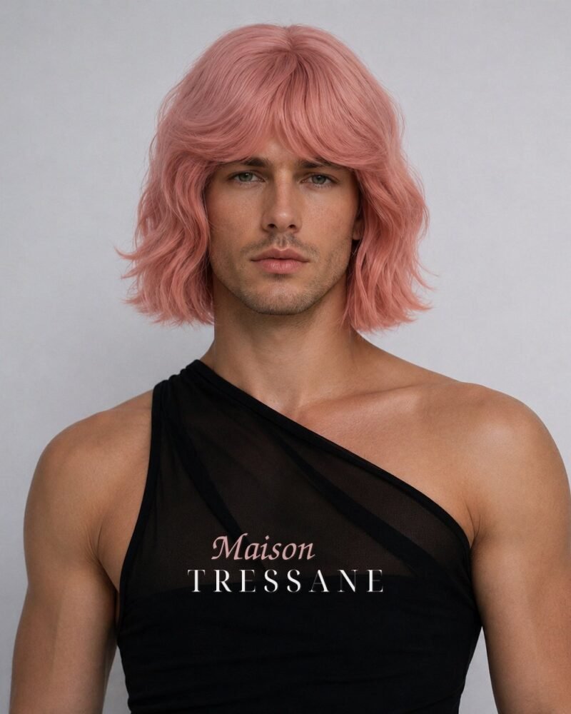 Perruque 30 cm — rose ondulée carré — bonnet réglable 53-60 cm