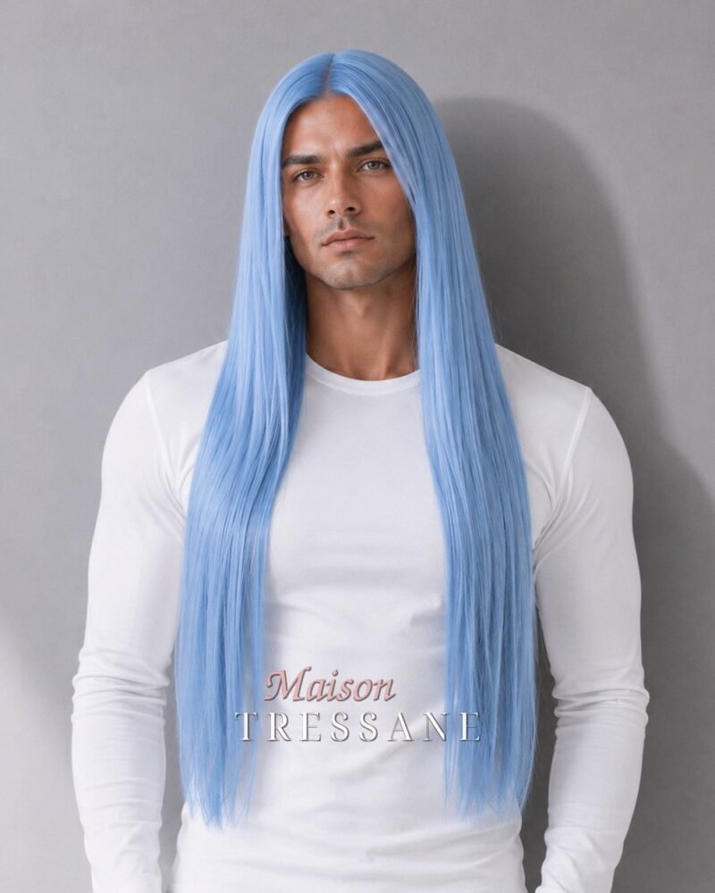 Perruque bleu et pastel lisse 65 cm — lace front