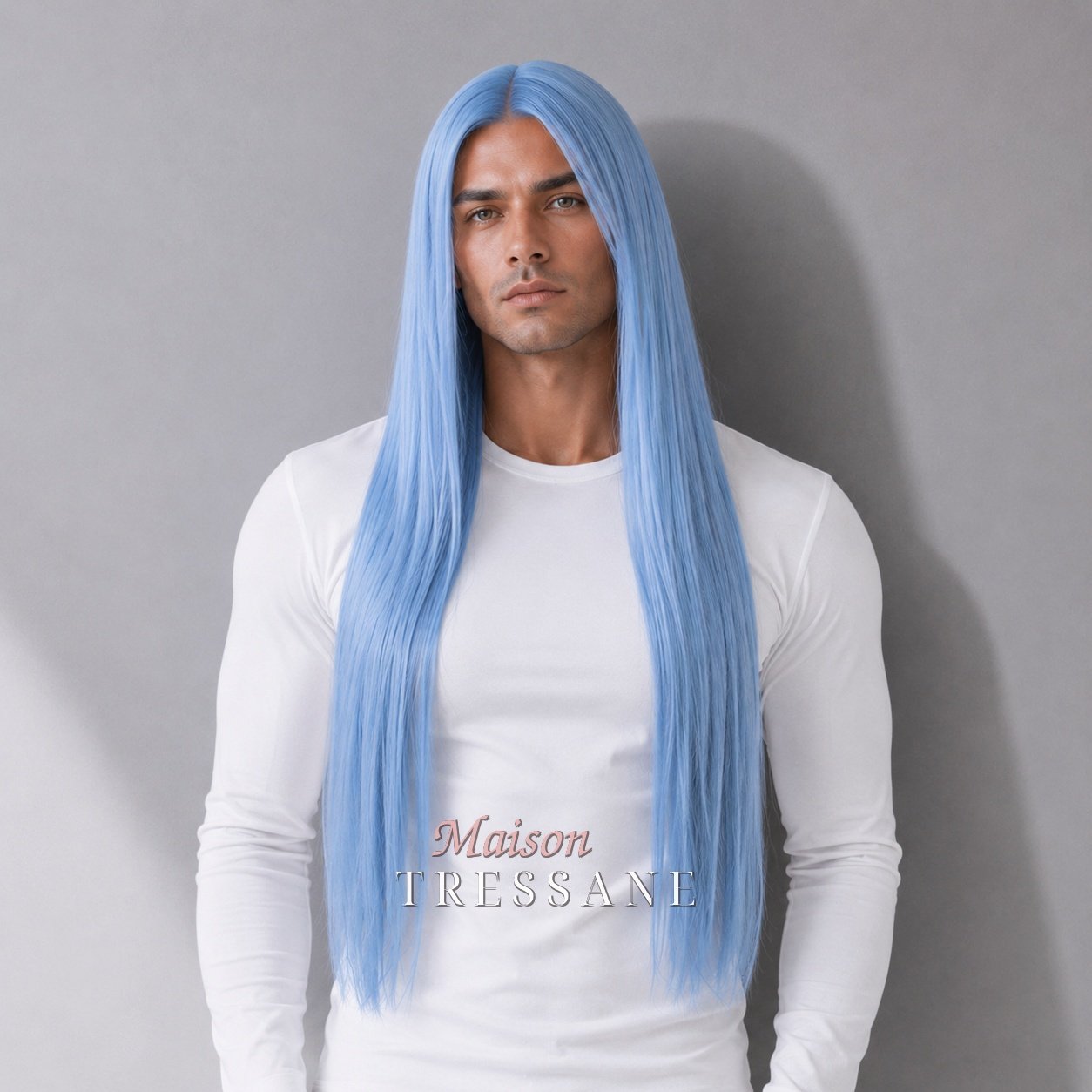 Perruque bleu et pastel lisse 65 cm — lace front
