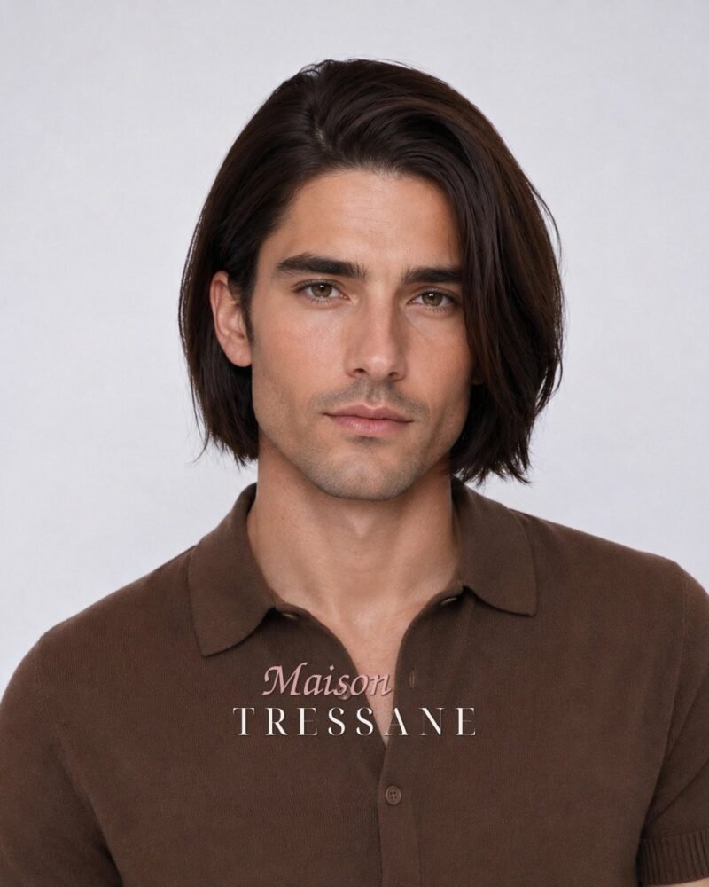 Perruque homme brun foncé mi-long - Lace 13x4, bonnet réglable 53-60 cm, aspect naturel — Maison Tressane