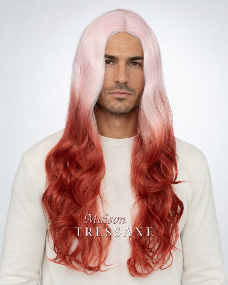 Perruque 60 cm — rose et rouge dégradé ondulée — lace front