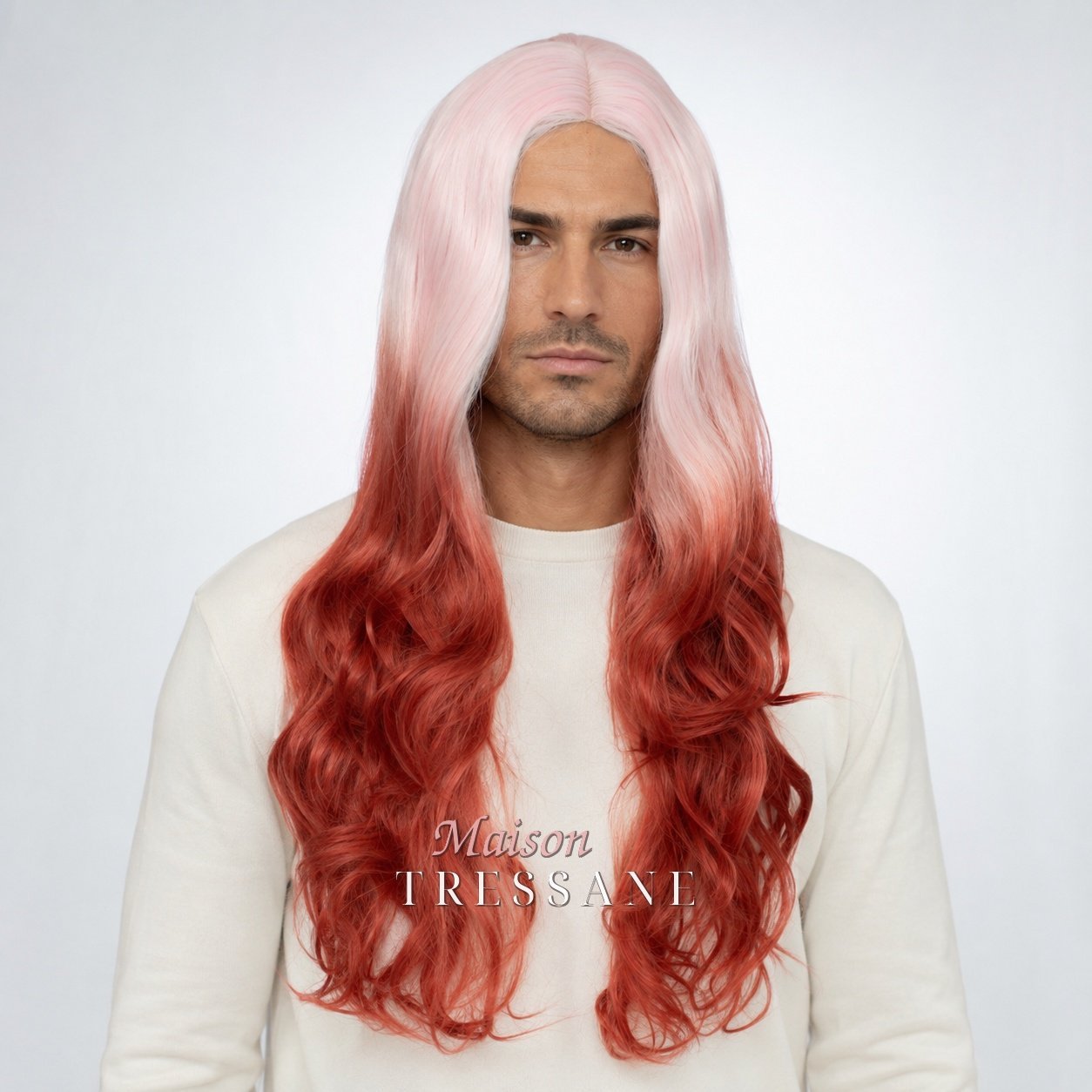 Perruque 60 cm — rose et rouge dégradé ondulée — lace front
