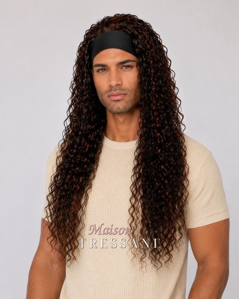 Perruque serre-tête brun bouclée 61 cm — lace front