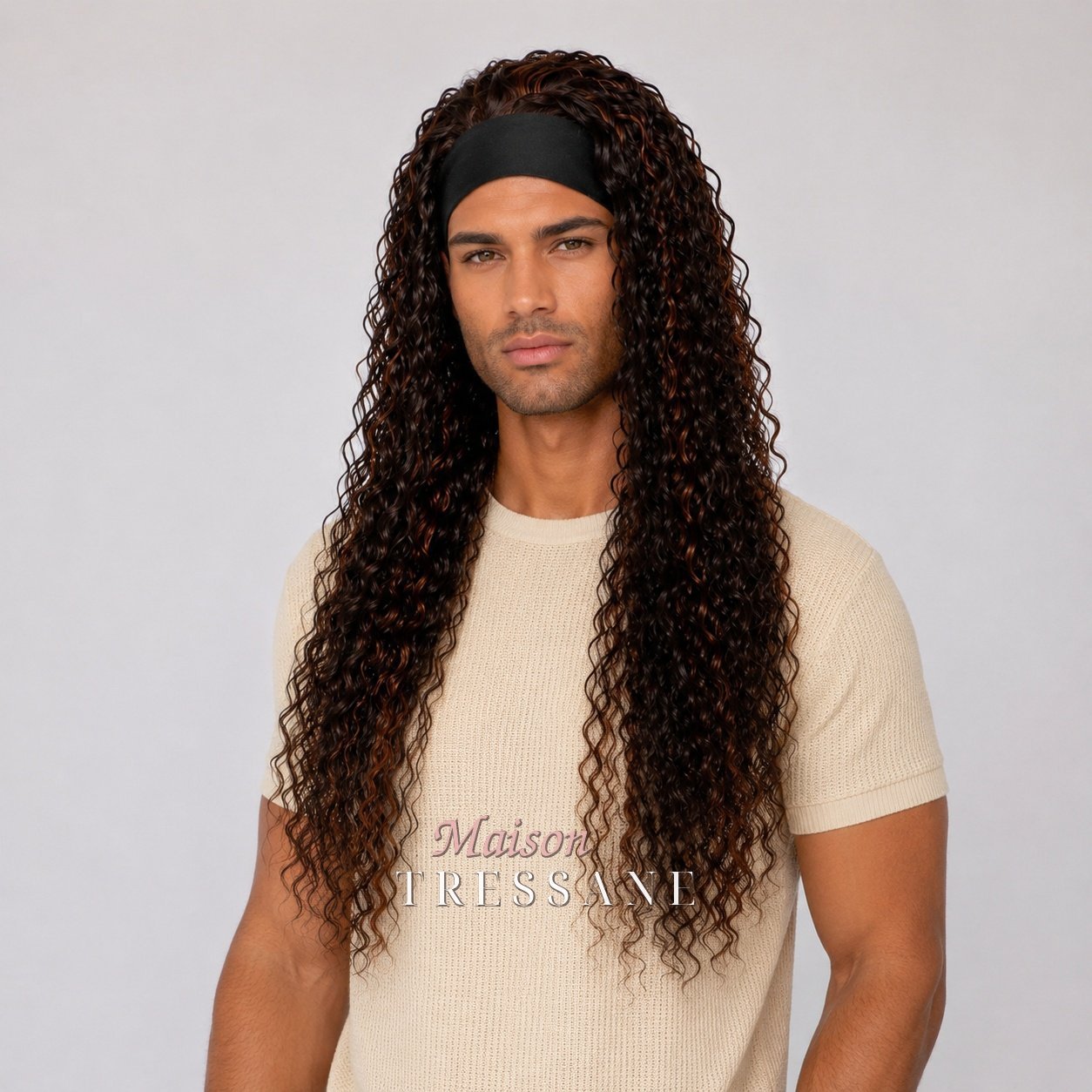 Perruque serre-tête brun bouclée 61 cm — lace front