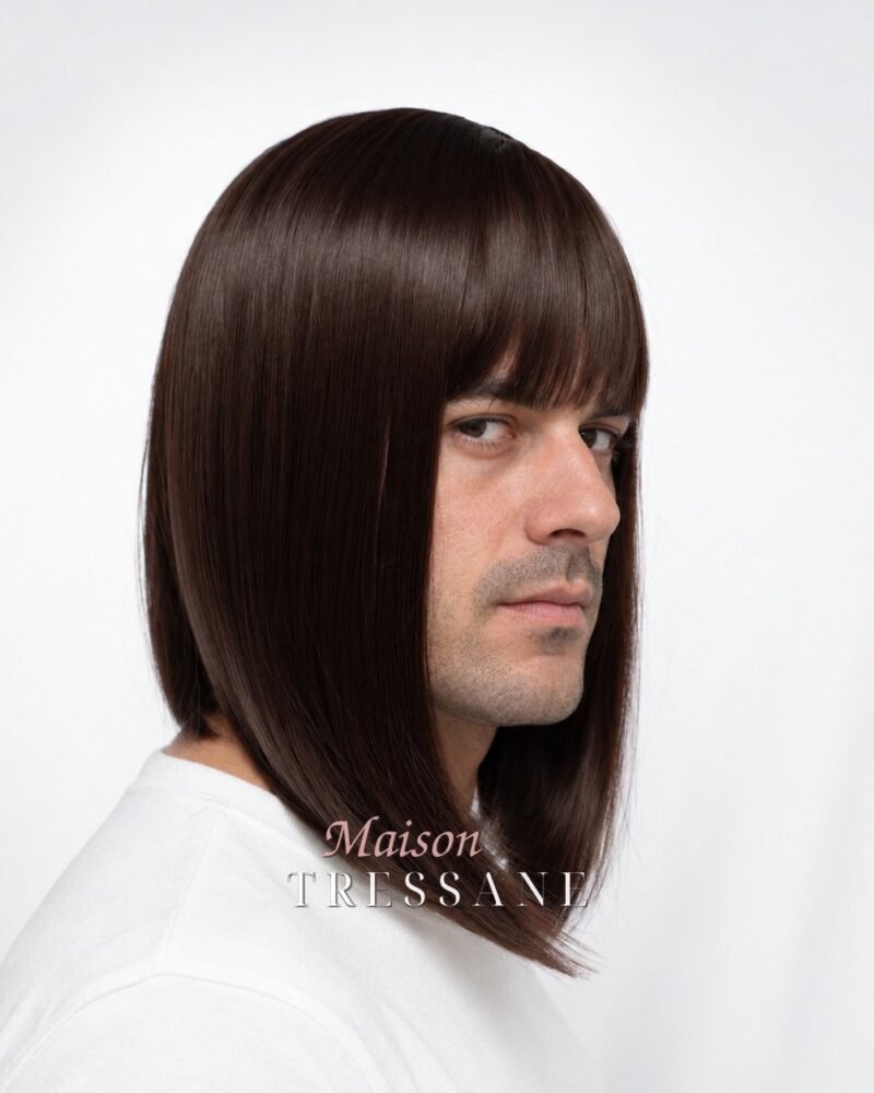 Perruque homme carré brun foncé lisse 40 cm — Maison Tressane