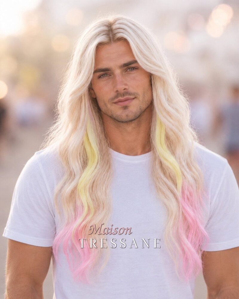Perruque blond et pastel ondulée 61 cm