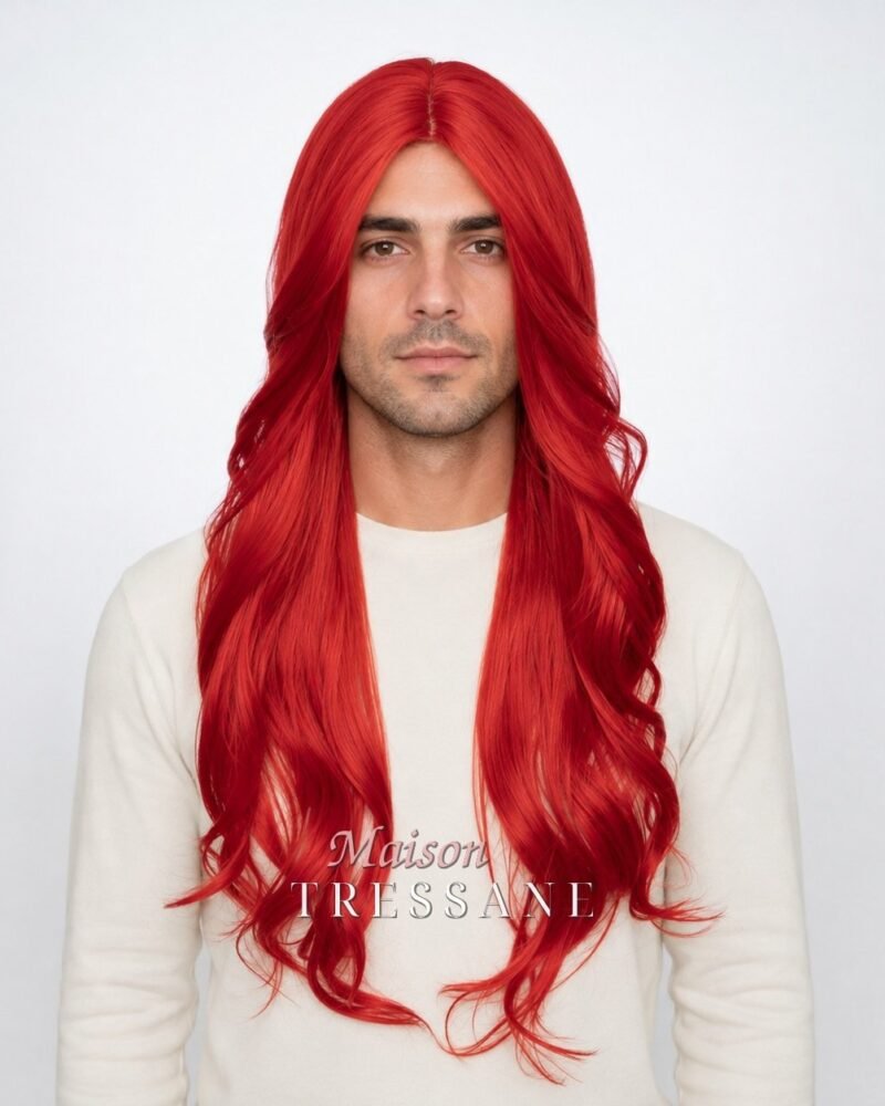 Perruque rouge 60 cm, ondulée — lace front