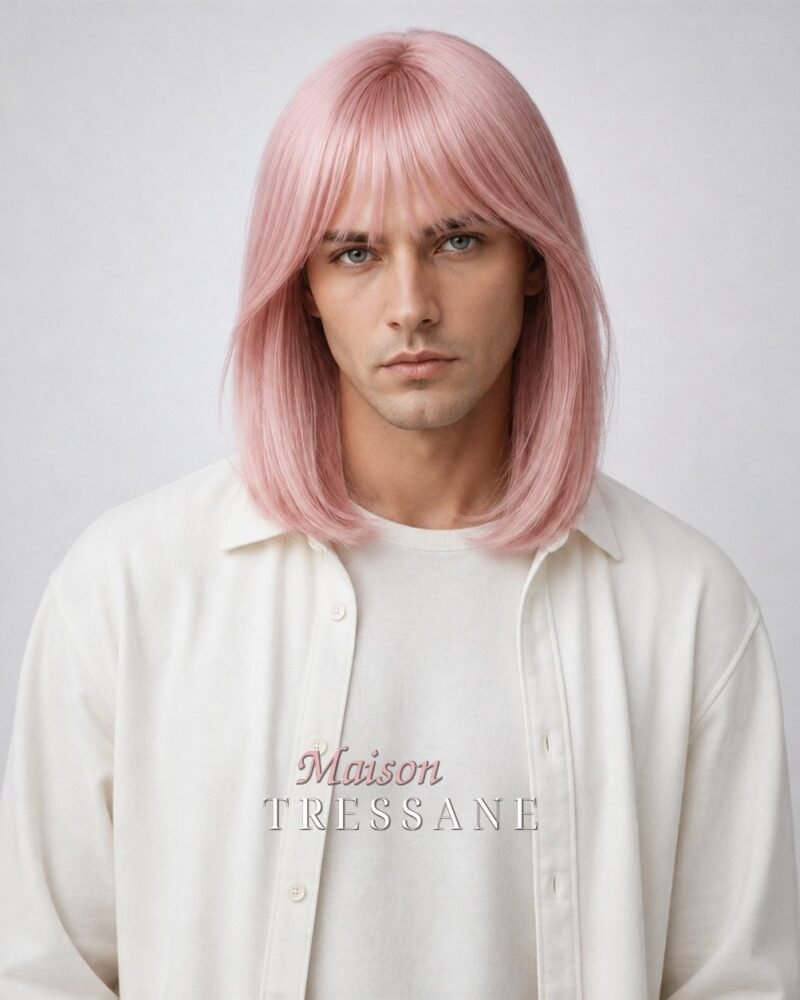 Perruque rose et pastel lisse 40 cm
