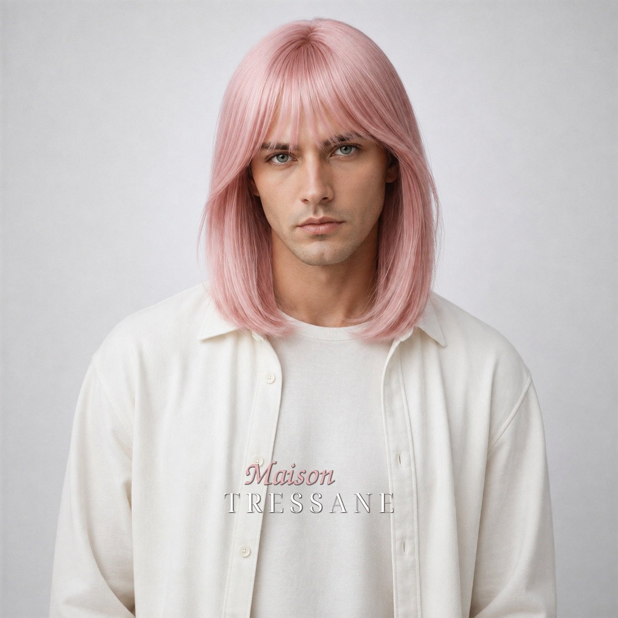 Perruque rose et pastel lisse 40 cm