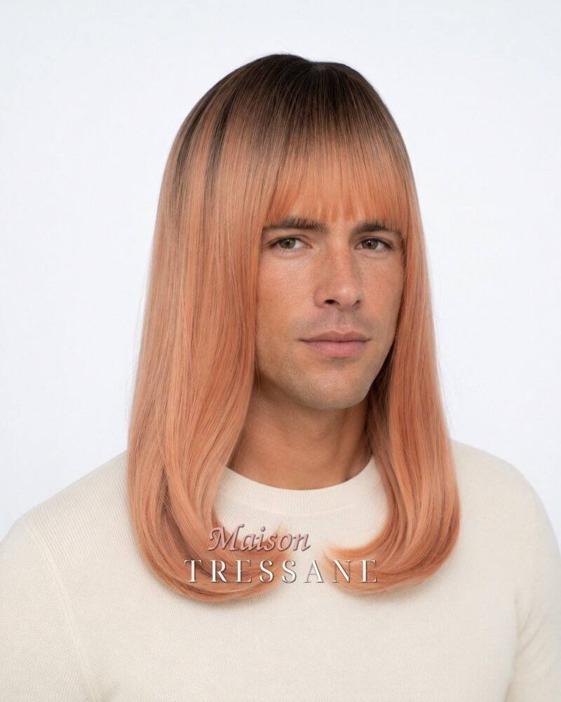 Perruque pêche ombré 40 cm, lisse — bonnet réglable 53-60 cm