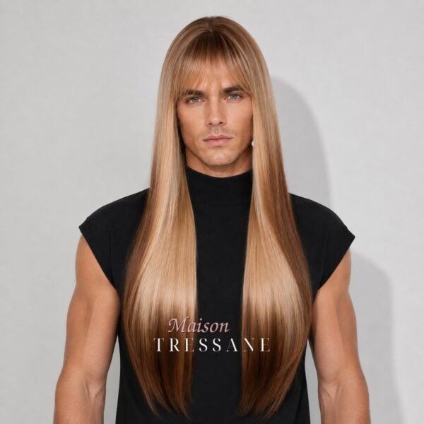 Perruque 60 cm — blond et miel ombré lisse — bonnet réglable 53-60 cm