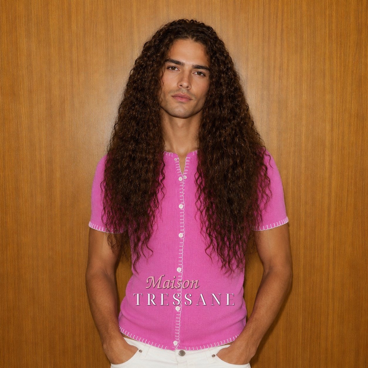 Perruque brun foncé, bouclée — lace front