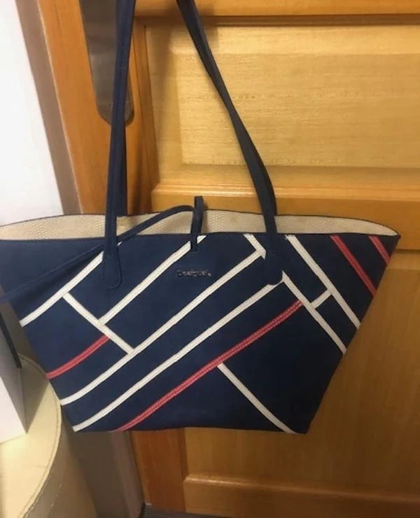 joli sac Desigual marine et beige avec sa pochette assortie