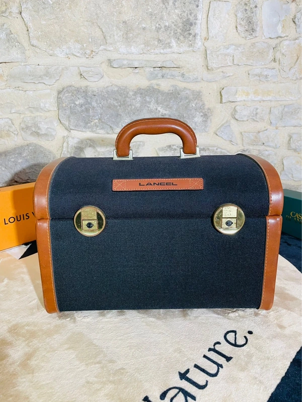 Vanity case vintage en toile et cuir Lancel Made in Italy 🇮🇹 noir marron