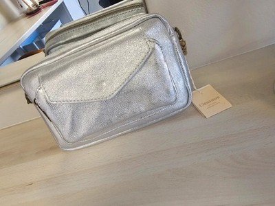 Sac en cuir italien argent métallisé