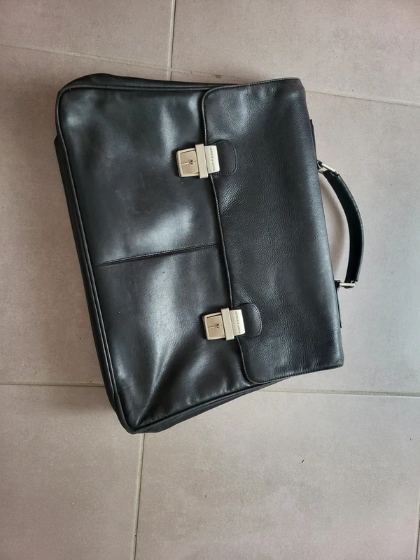 Cartable noir en tout cuir mixte
