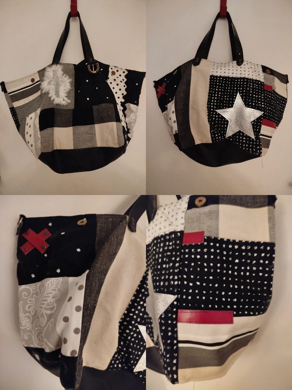 Sac cabas bohème shabby/écossais/tbe
