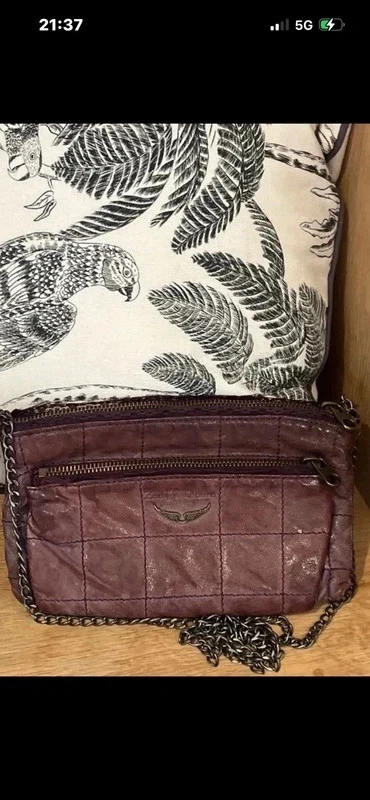 Sac Zadig et Voltaire en cuir patiné prune violet mauve à bandoulière vintage