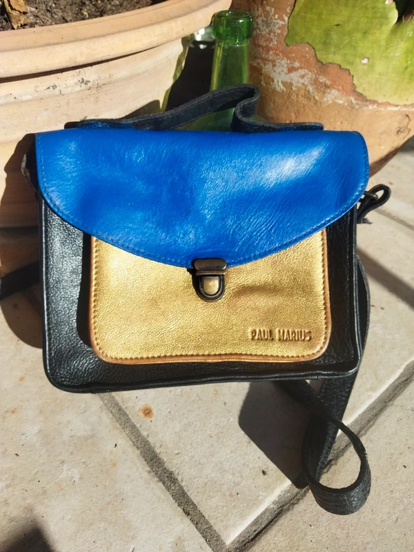 Superbe san mademoiselle Georges bleu électrique, doré et noir de Paul Marius