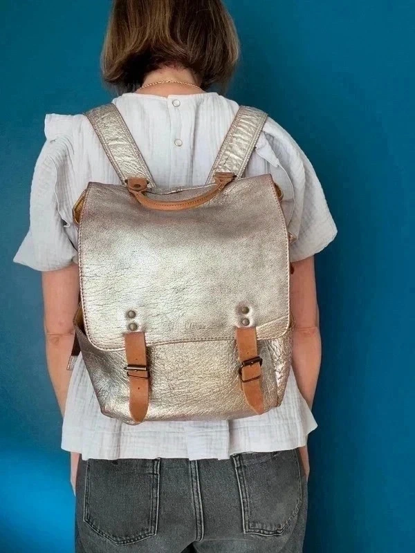 Sac à dos en cuir ambre argenté l’Audacieux de Paul Marius