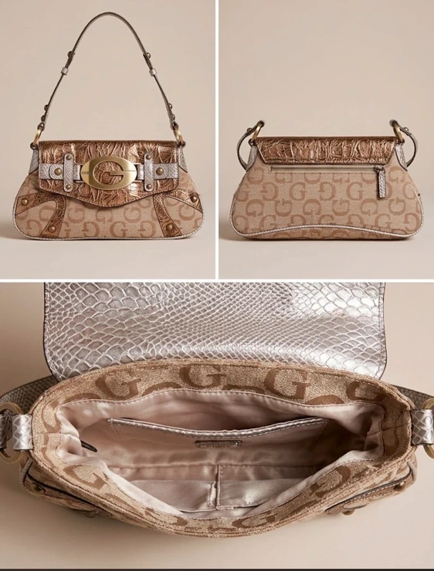 Sac porté épaule GUESS Vintage Y2K Monogramme Bronze & Serpent - 2000s