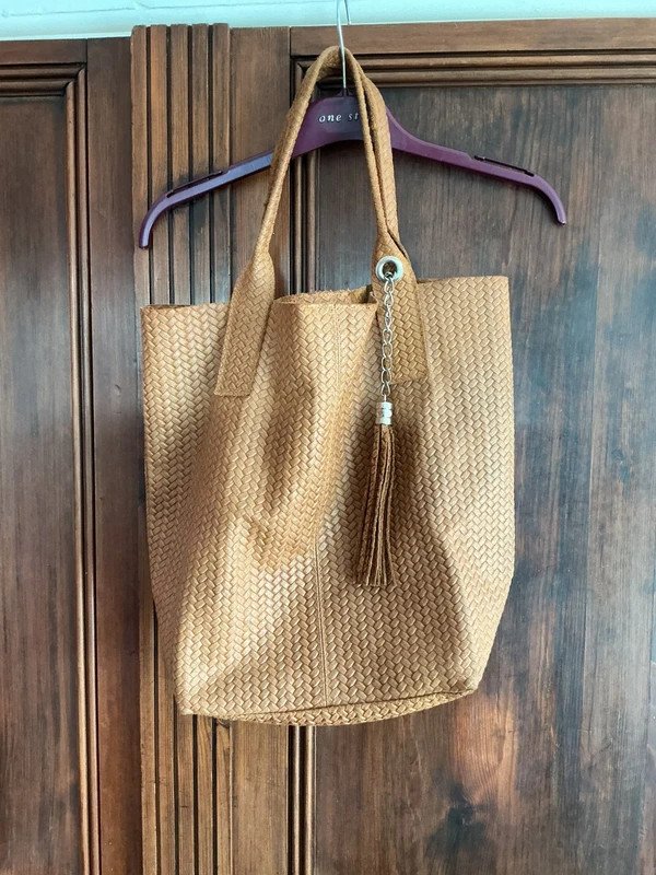 Sac cabas cuir tressé Anna Valentina camel