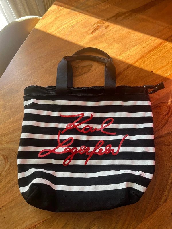 Sac cabas rayé noir et blanc Karl Lagerfeld authentique