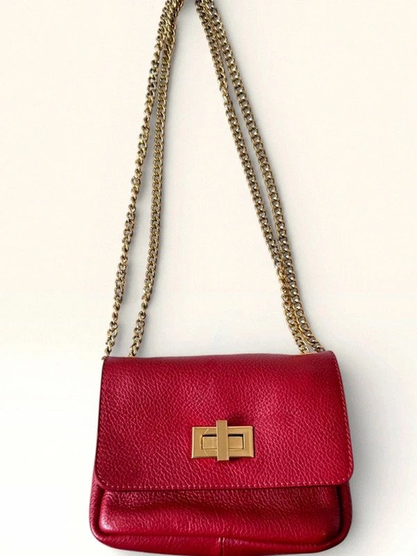 Sac Bandoulière Cuir Rouge Vif Made in Italy Dorée Chic