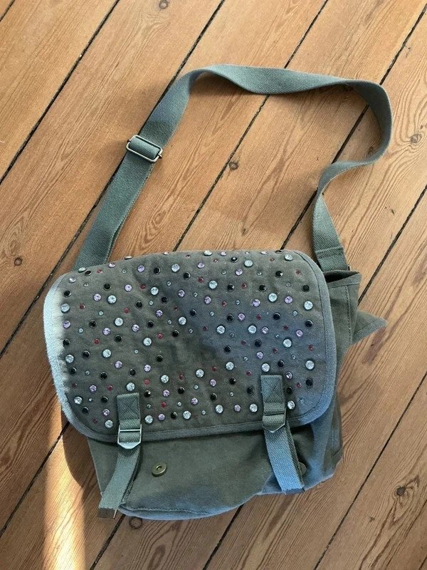 Sac US kaki avec Strass grand modèle