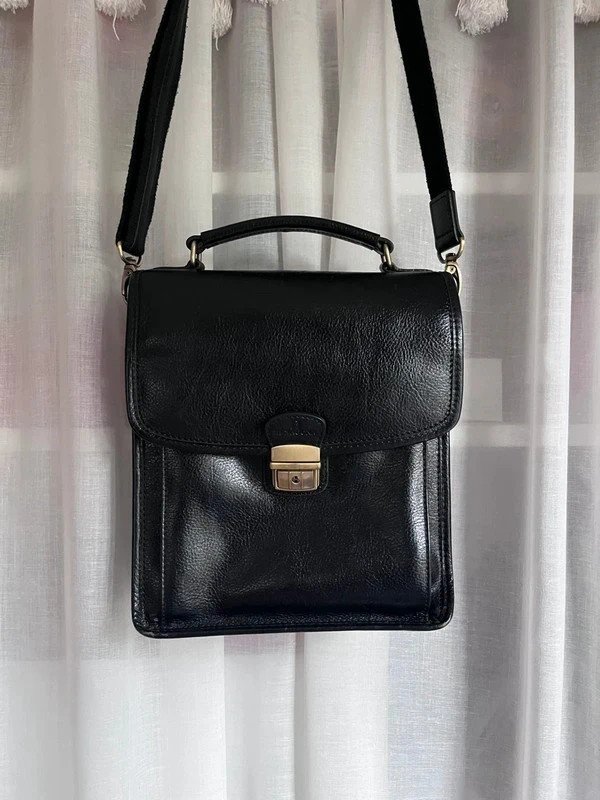 Sacoche homme Hexagona cuir noir bandoulière réglable style cartable vintage bus