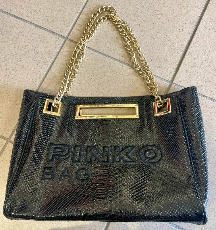 Sac à main chaîne dorée Pinko noir vernis