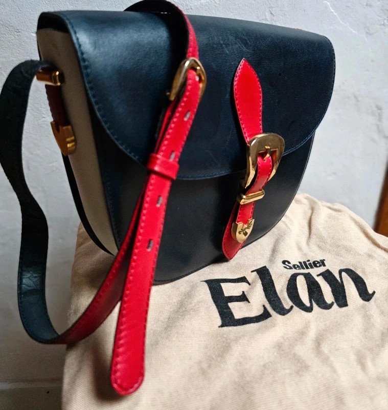Vintage magnifique sac cuir Élan blanc noir rouge