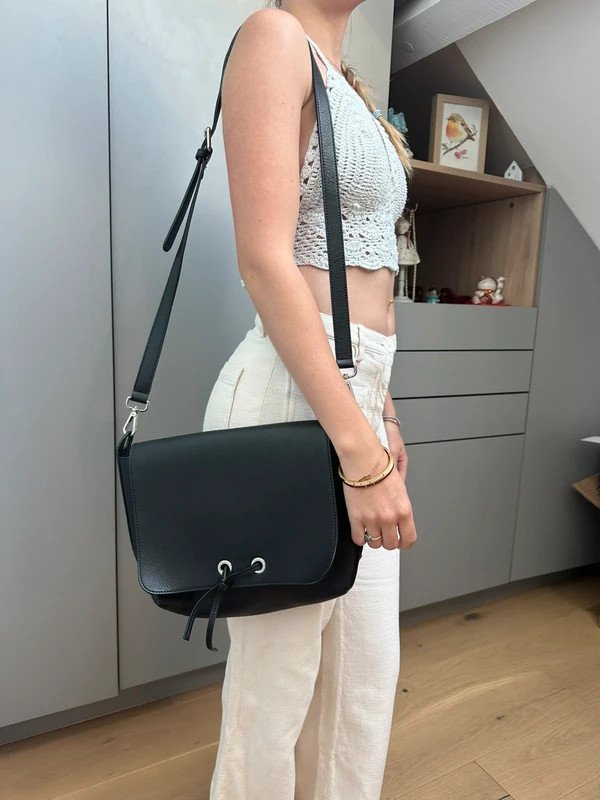 Sac Bandoulière Cuir Massimo Dutti Noir Réglable