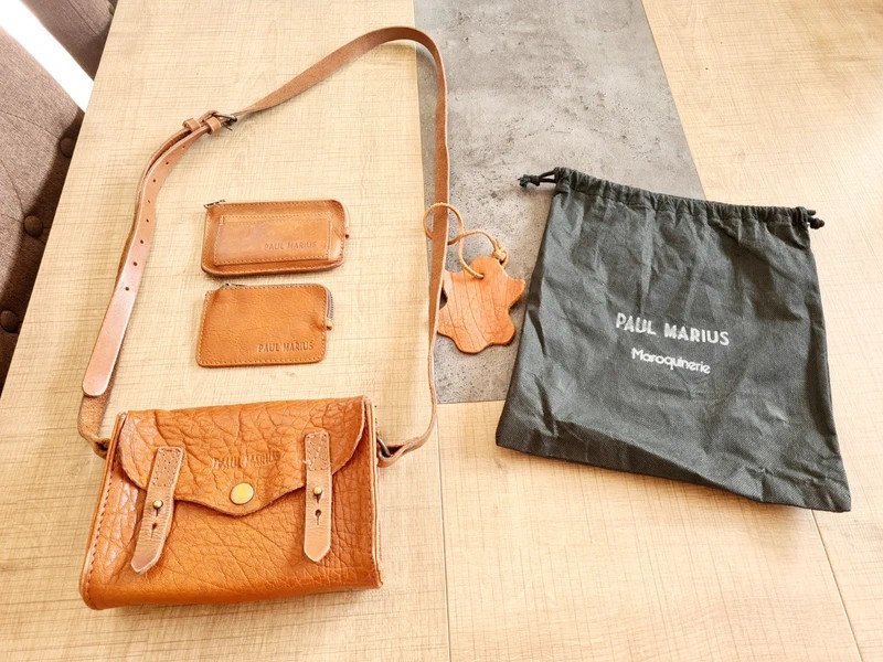 Sac bandoulière Paul Marius en cuir véritable + 2 porte - monnaie assortis