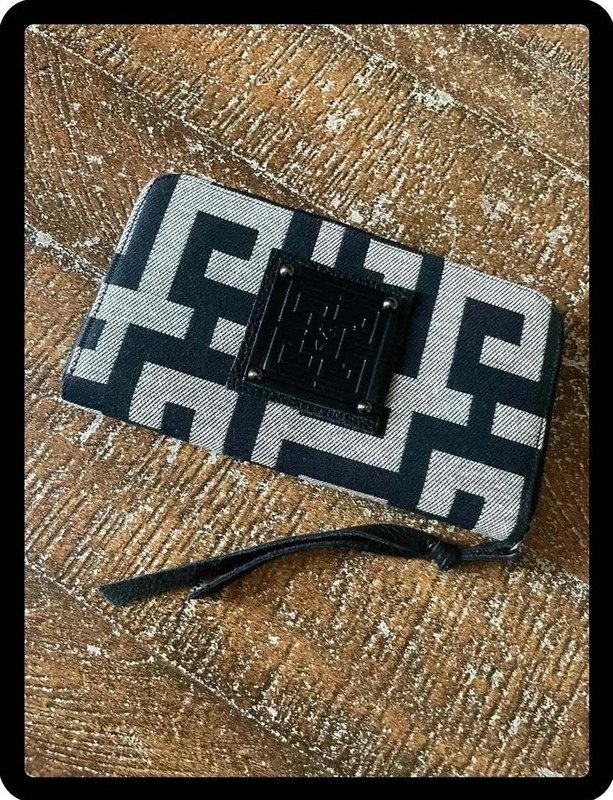 Ames - portefeuille Ames Bags beige et noir - fabriqué en Grèce