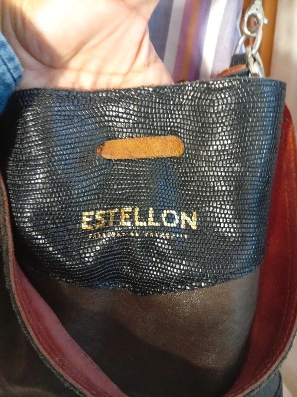 Sac estellon cuir véritable noir camel • Bandoulière & porté épaule • Made in Fr