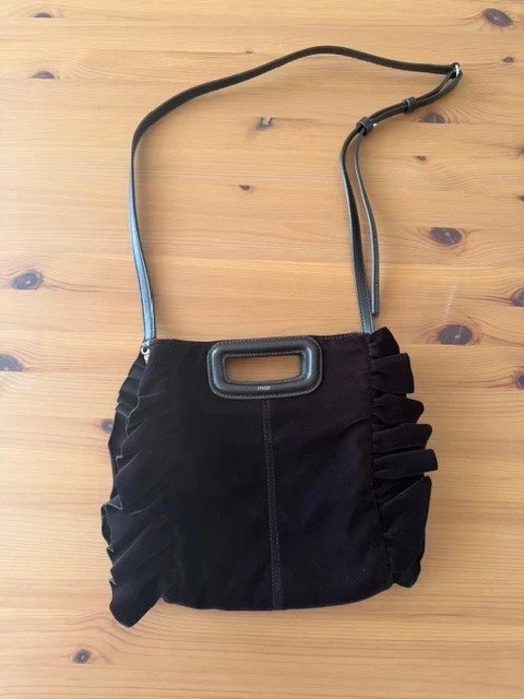 Sac Maje, pratique et mignon, en velours et cuir de vache, couleur prune en très