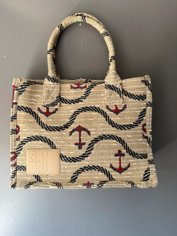 Sac cabas Kasbah Sandro motif marin ancres & cordages - Jaquard effet paille