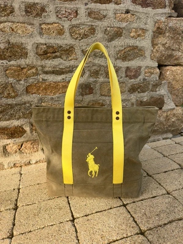 Cabas Grand Ralph Lauren Kaki & Jaune Citron – Très bon état