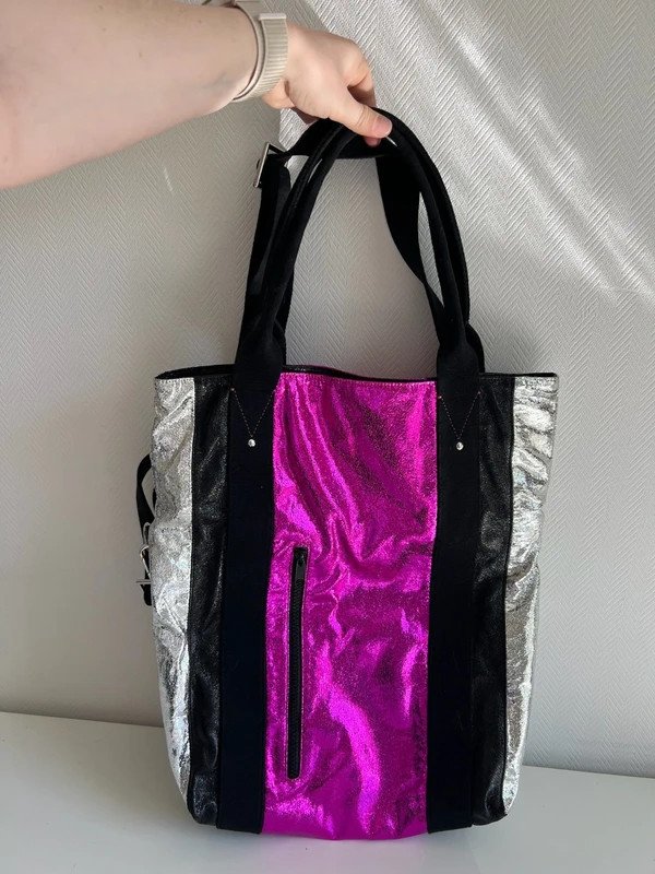 Sac bandoulière Verano métallisé rose noir argent