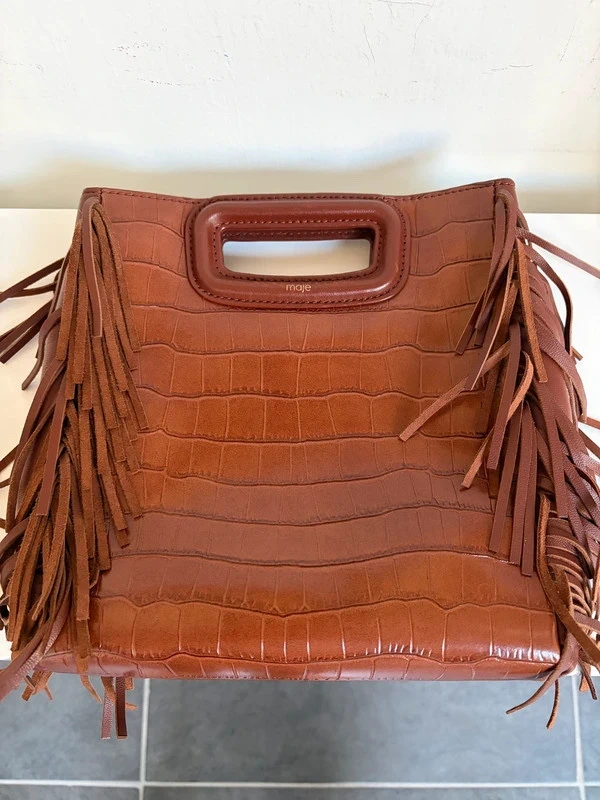 Sac Maje M en cuir croco marron cognac